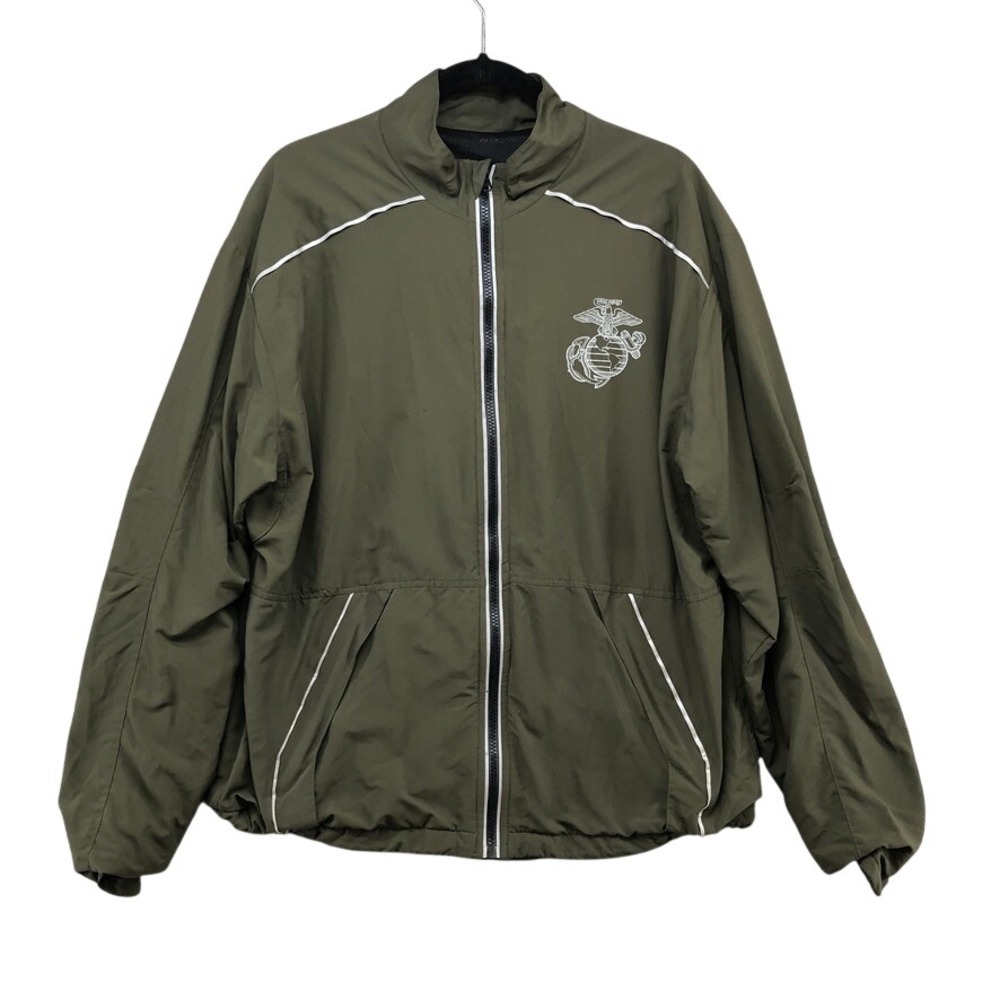 USMC Track Jacket Mens Green Reflective Full Zip US Marines Military Training
